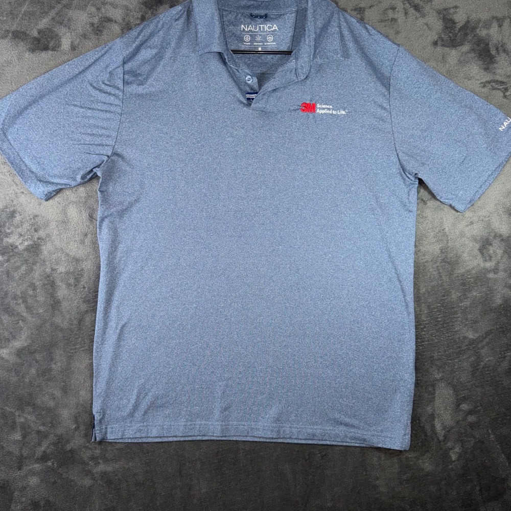 Mens Medium Nautica Polo Shirt Blue Excellent 3M Corporate Performance Wicking